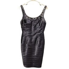 ADRIANNA PAPELL Dressy Black Tiered Embellished sleeveless Pencil Dress Size 8