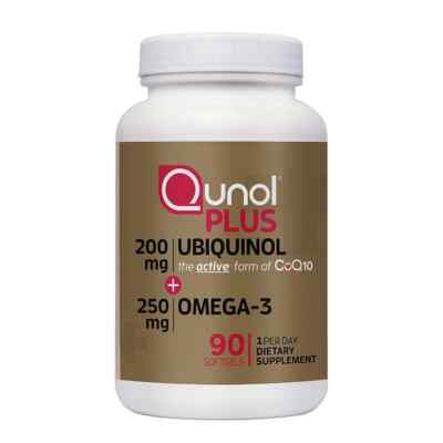 Qunol Plus CoQ10 Ubiquinol 200 mg. with Omega-3, 90 Softgels SEALED.