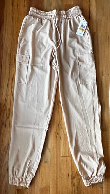Hippie Rose Women s Cozy Cropped Jogger Pants Cinch Waist Warm Sand Sz Sm NWT
