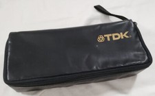 TDK Cassette Tape Carrying Case soft faux leather black gold logo Holds 15 Tapes