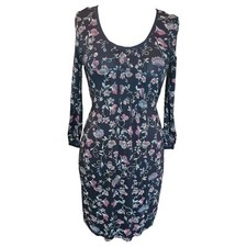 Fat Face Blue Floral Tunic Dress UK 10 3/4 Sleeve Scoop Neck Casual Boho