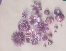 CraftbuddyUS 75 pcs Acrylic LILAC Flatback MIXED Flowers Pearl Bead Assortment