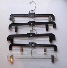 5 VINTAGE Hangers METAL CLIP on Metal PLASTIC CLOTHES FOR SKIRTS PANTS SLACKS