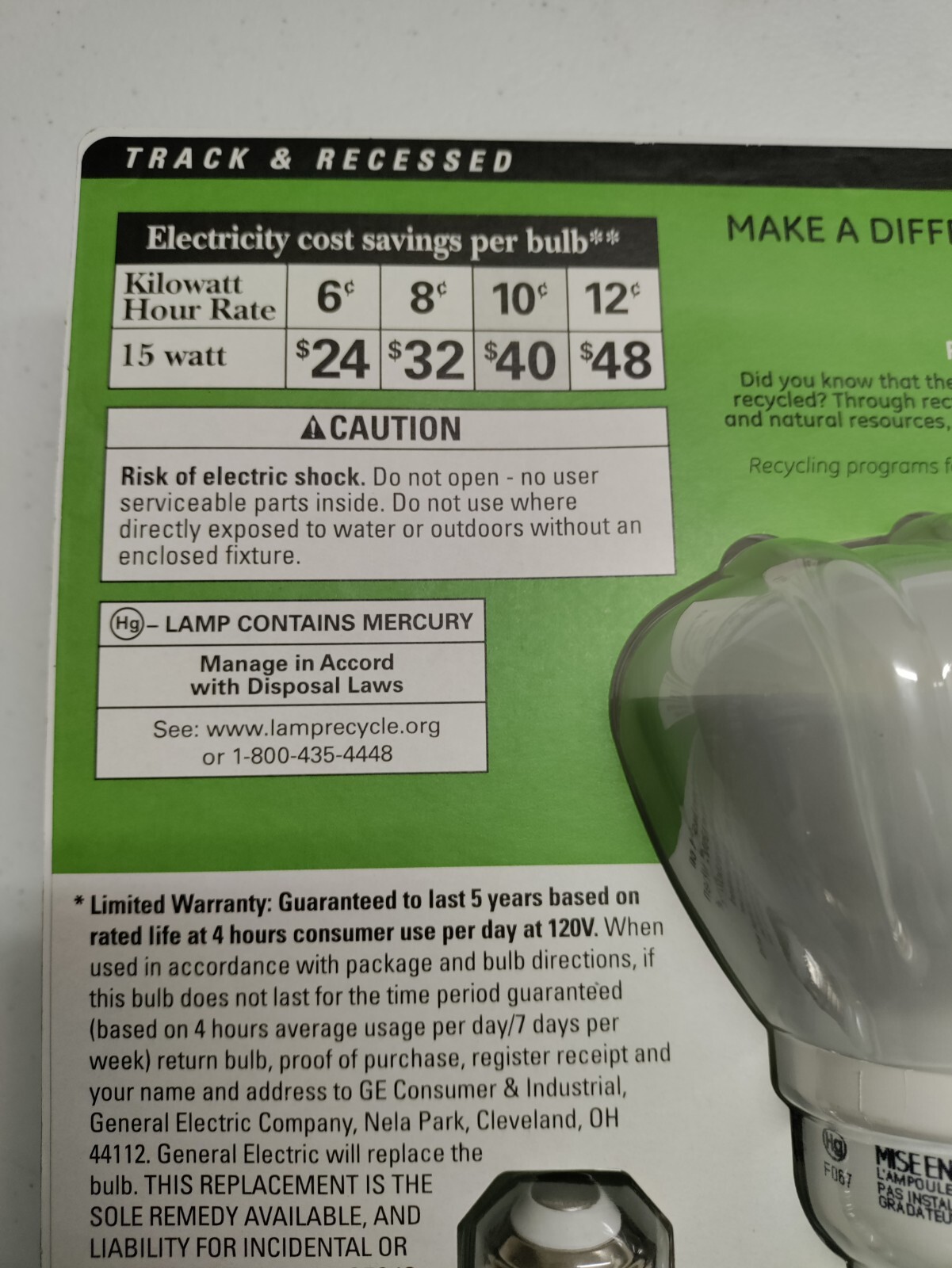 GE Energy Smart CFL 15 Watts 65 Watt Replacement 3 R30 Bulb 