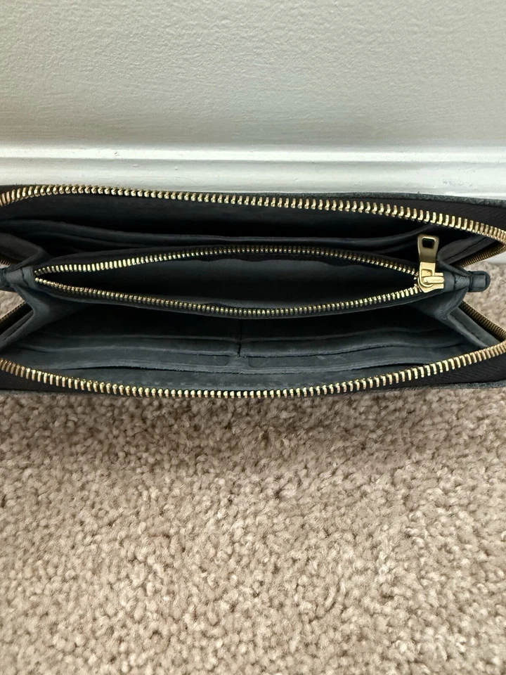 Cartera Portland Cuero Grande Tormenta (azul) Gamuza Cuero Acordeón Cremallera Alrededor Foto 2 de 4