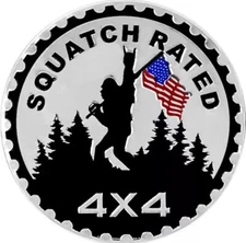 Squatch Rated 4x4 3D Automotive Badge Metal Emblem, Bigfoot Sasquatch Zinc Alloy