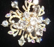 ART DECO AURORA BOREALIS PEAR CRYSTALS SEED PEARL MARQUIS PRONG SET BROOCH PIN