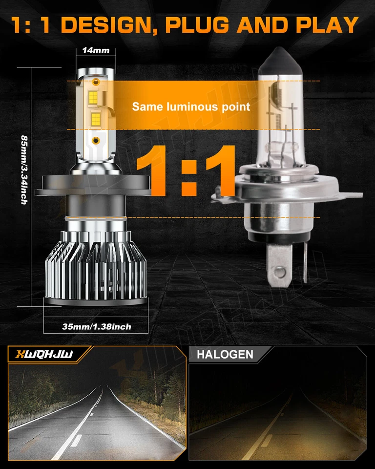 9003 H4 LED Headlight Bulbs High Low beam 6000K Combo For 2016-2018 Toyota Hiace - Image 4 of 4