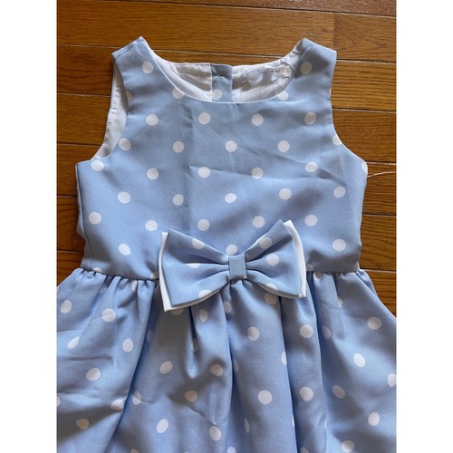 Tahari Dress Girls Sz 6 Light Blue Fit Flare Polkadots Bowtie Lined Rayon Casual - Picture 2 of 8