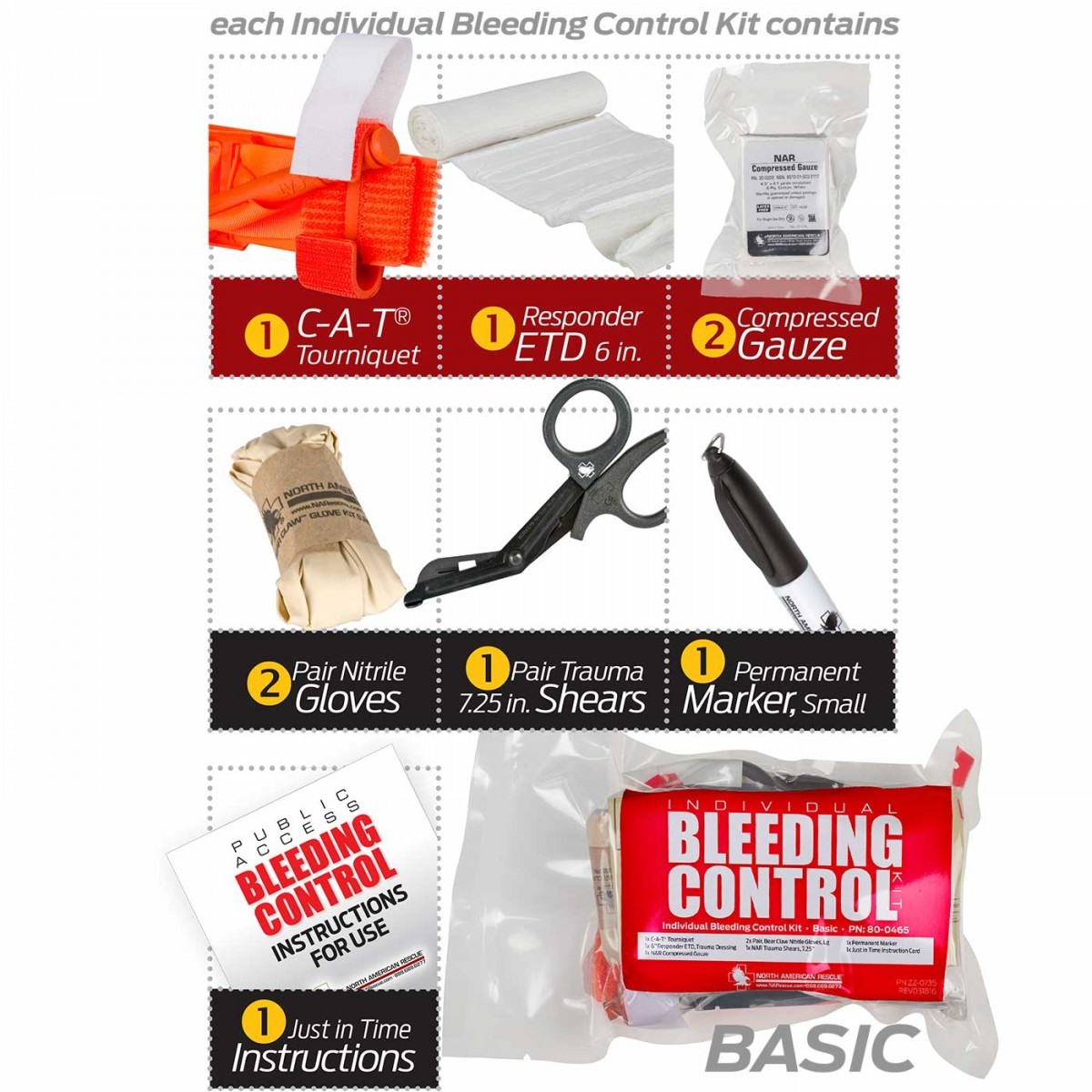 Public Access Bleeding Control Basic Kit w/ CAT Tourniquets 5 Sealed