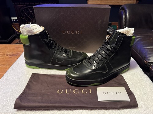 GUCCI GG 337208 Leder High Top Sneaker Grün / Schwarz - Größe 11 - NEU!!!