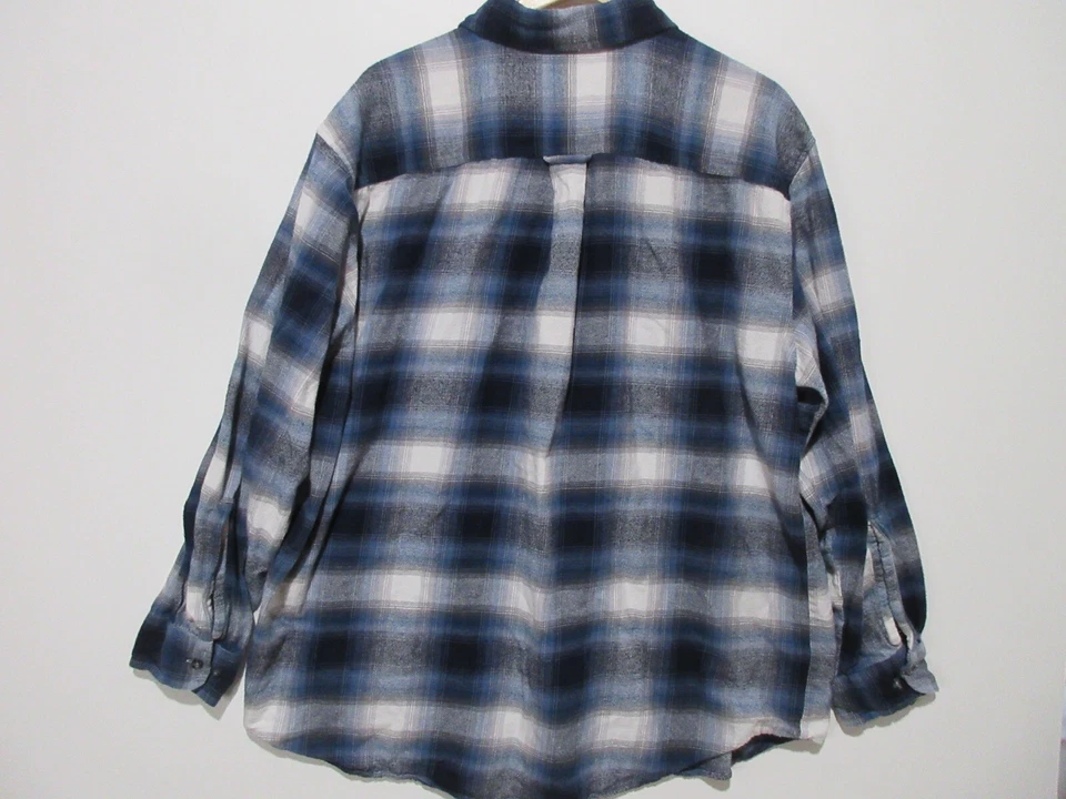 Sz 2XLT TALL John Bartlett Blue Plaid L/S FLANNEL Shirt Men’s 100% Cotton - Image 3 of 4