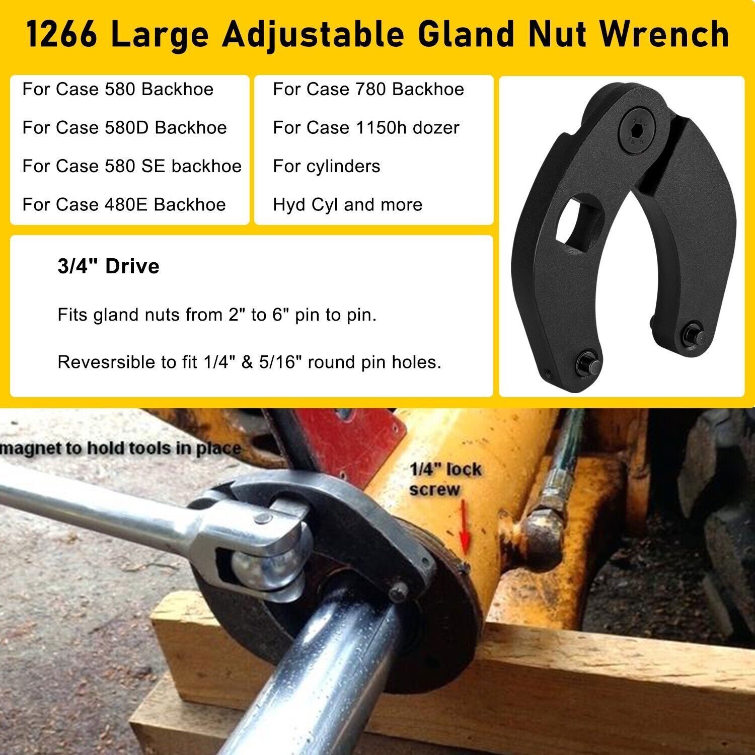Adjustable Gland Nut Wrench 1266 & 7463 Spanner Tool Kit for Hydraulic Cylinder
