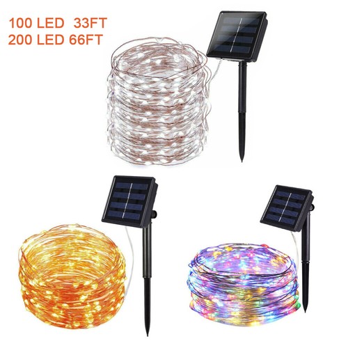 100/200LED Solar Fairy String Lights Waterproof Copper Wire Garden Decor 33ft