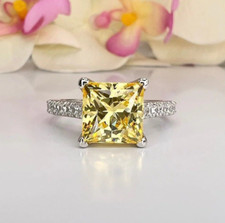 Princess Cut Canary Citrine Lab Created Diamond WhiteGold Finish Engagement Ring