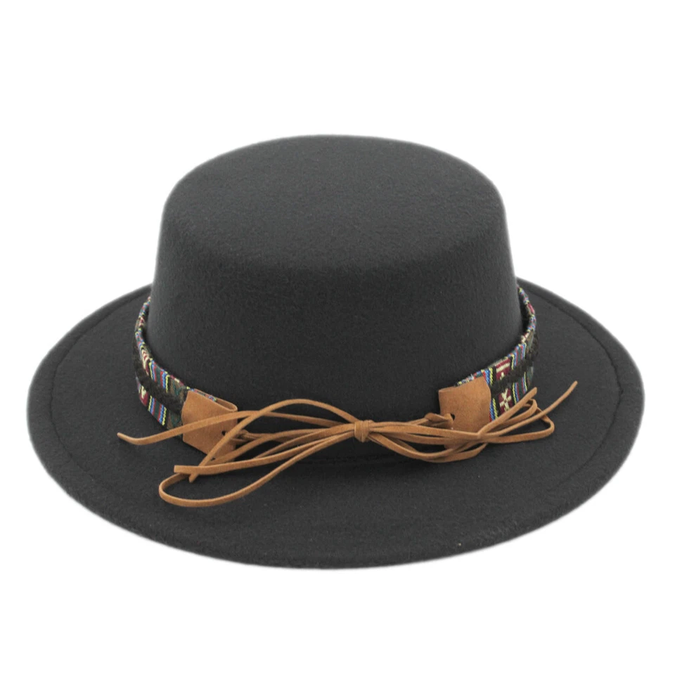 Sombrero de Navegante Unisex Fedora Sombrero Iglesia Bowler Cerdo Tarta Gorra con Hágalo Usted Mismo Toro Cinturón Trenzado Foto 3 de 4