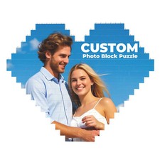 Custom Photo Heart-Shaped Block Puzzle, Double-Sided Customizable, 9.4inX8in