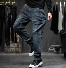 Waist Size28-44in Men's Blue Stretch Big Pockets Denim Jeans Pants Trousers Work