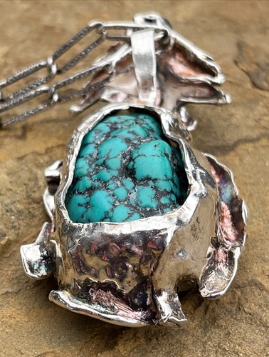 Finland Brutalist Modernist Reino O Saastamoinen Turquoise Silver Necklace 1970s - Picture 18 of 21