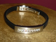 ARMBAND EDELSTAHL KAUTSCHUK ZIRKONIA STEINE MIT MAGNETEN PW SCHMUCK NEU