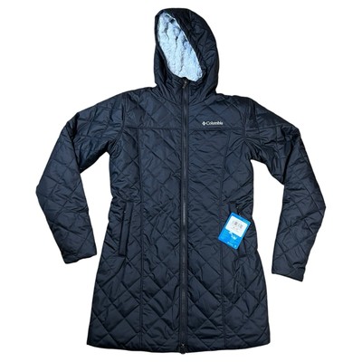 Columbia Copper Crest Long Quilted Puffer Jacket Heavy Black Hooded Size X Small