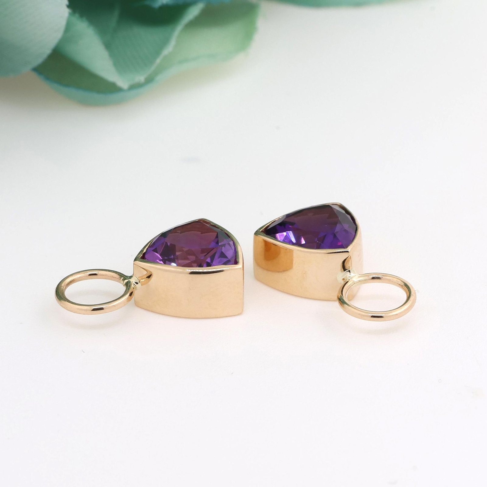 Triangular Amethyst Hoop Earring Attachments 14K … - image 6