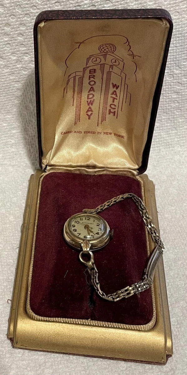 Antique Broadway Manual Wind Swiss Watch In Vintage Case 7 Jewels