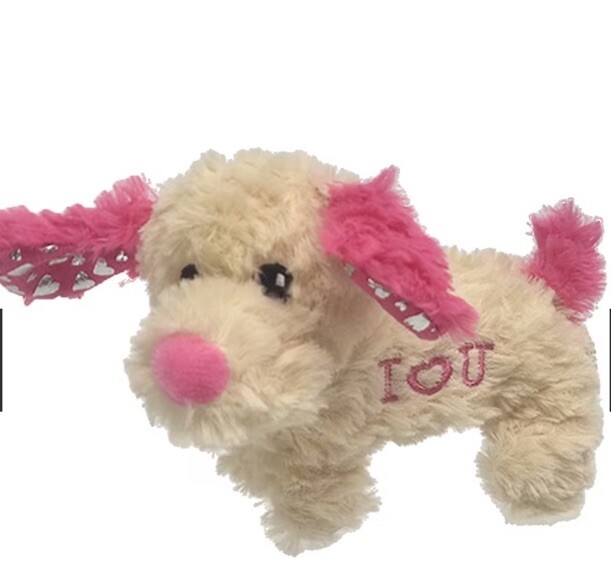 Valentines Day Plush Beige Puppy Dog with LOVE YOU Text 7 Inch Fuzzy Toy
