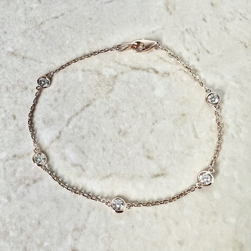 14K Diamond By The Yard Bracelet 0.50 CT - Rose Gold Diamond Station Bracelet - Foto 7 di 9