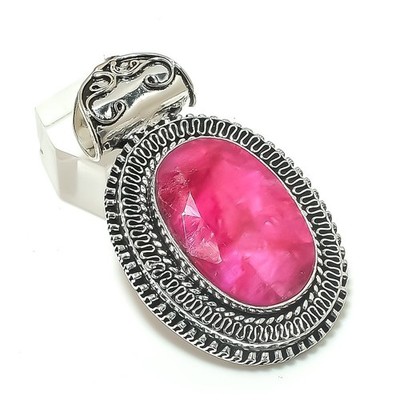 Rubin (simuliert) Edelstein 925 Sterlingsilber Schmuck Anhänger 2,17'' Geschenk t356