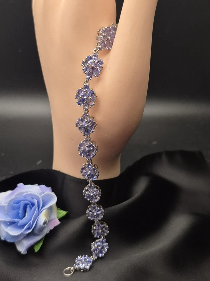 Sterling Silber Gänseblümchen Design Tansanit Tennis Armband.