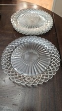 (5) Anchor Hocking Depression Waterford Waffle Pattern 9.5" Glass Plates Vintage