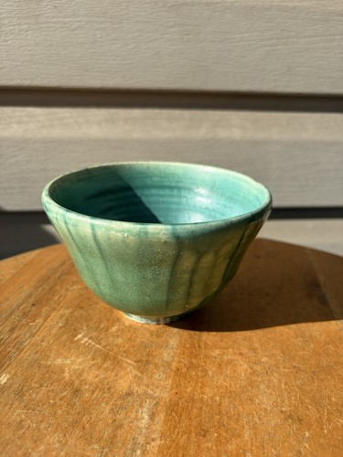 Green Drip Crackle Hand Thrown Studio Art Pottery Small Ramen Rice Bowl 5" MTB