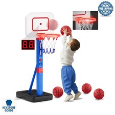 55-Inch Adjustable Indoor/Outdoor Toddler Basketball Hoop with Scoreboard L...