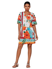 ADOR Multicolor Floral Print Shift Dress Short Sleeve Boho Mini NWT SIZE M