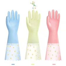 Rubber Gloves, 3 Pairs Non Slip Dishwashing Cleaning Household, Multicolor