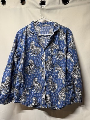 Printfresh Bagheera Blue Tiger Organic Cotton Pajama Top Size S Blue White