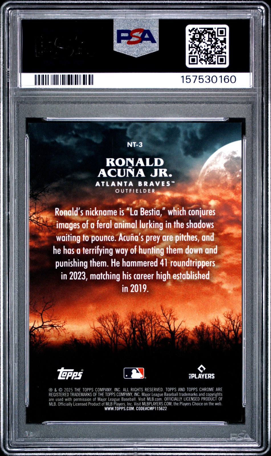 2025 TOPPS CHROME UPDATE NIGHT TERRORS BLACK REF RONALD ACUNA JR. 4/10 PSA 10 view 2