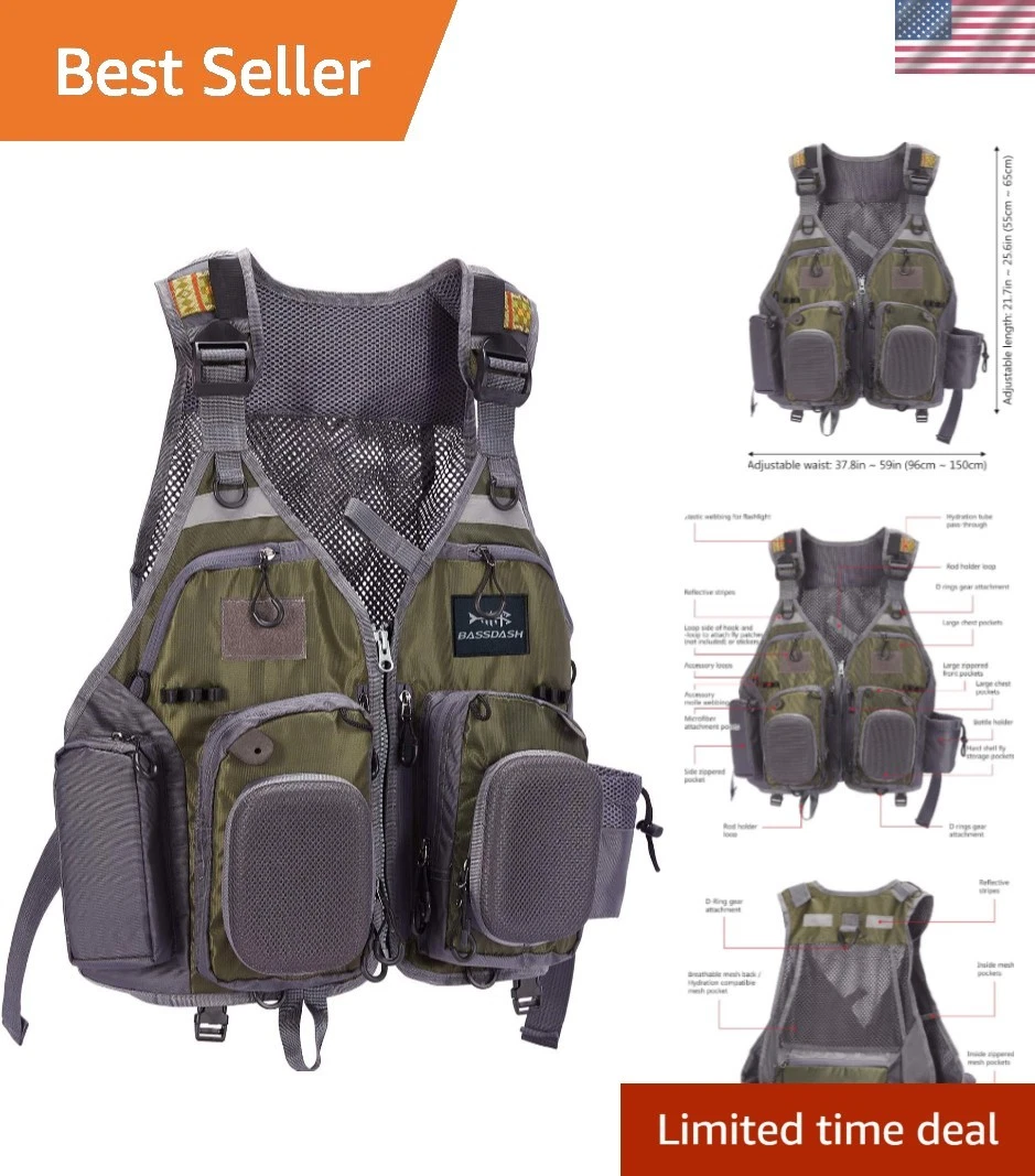 Strap Fishing Vest Adjustable for Men and Women, for Fly Bass Fishing and Out...