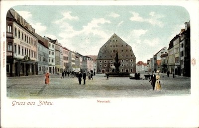 Postcard Zittau in Upper Lusatia, Neustadt, square, fountain, passers-by - 4507460