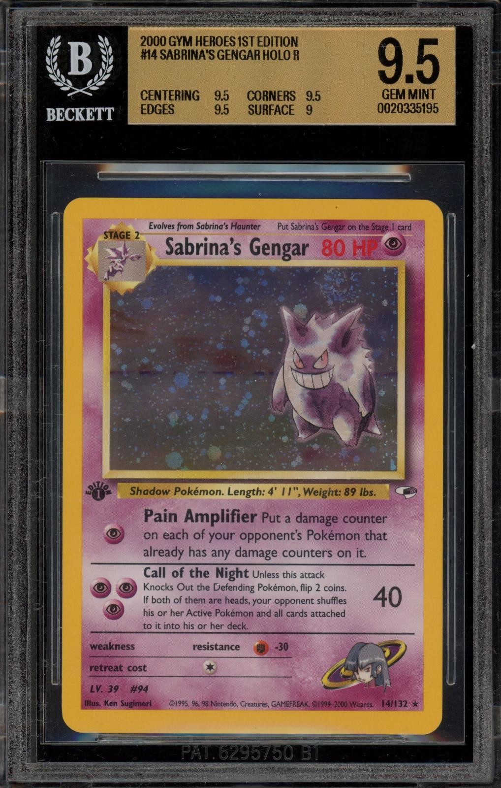 Pokemon Sabrina's Gengar Holo Gym Heroes 1st Edition 14 Bgs 9.5 Gold