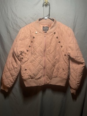 Haute Monde Women's Pink Quilted Bomber Jacket Full Zip Pockets Solid S