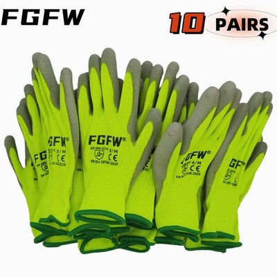 10 Pairs PU Coated Work Gloves Lightweight Durable Safety Gloves EN 388 ISO Pack