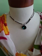 Rich Green Crystal round Circle Beaded Necklace leather Uno De 50 Style