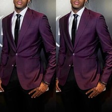 Prom Formal Men's Purple Suit Wedding Groomman 2Pcs Peak Lapel Tuxedo Jacket