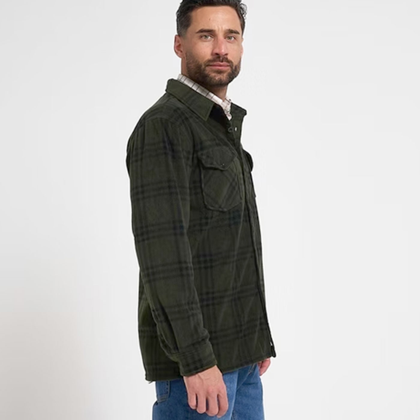 Jack Pyke Polar Fleece Camicia Shacket Verde Check Uomo Caccia Tiro Country foto 3