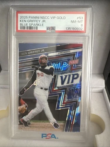 2025 Panini The National VIP Gold Pack Ken Griffey Jr Blue Sparkle 53 1/75 PSA 8