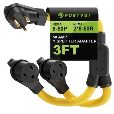 Portvoi 50 Amp Welder Splitter Adapter Cord, 3 Prong 250V NEMA 6-50 Male Plug...
