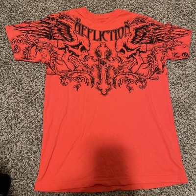 Affliction Vintage Y2K Graphic T Men med. Live Fast Skull Wing Cross Red Blk USA
