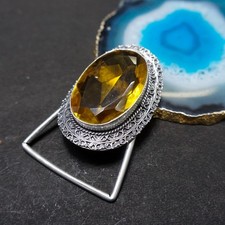 Handcrafted 925 Sterling Silver Natural Citrine Amber Faceted Oval Belt Buckle